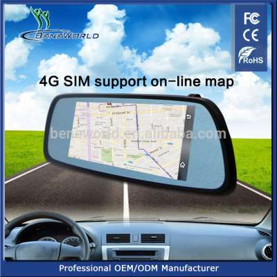 4G car Mirror monitor DVR with on-line map